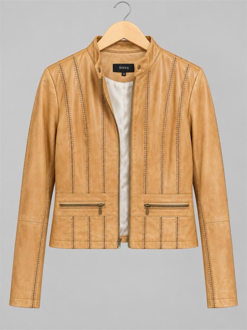 Women's Light Brown Leather Moto Jacket